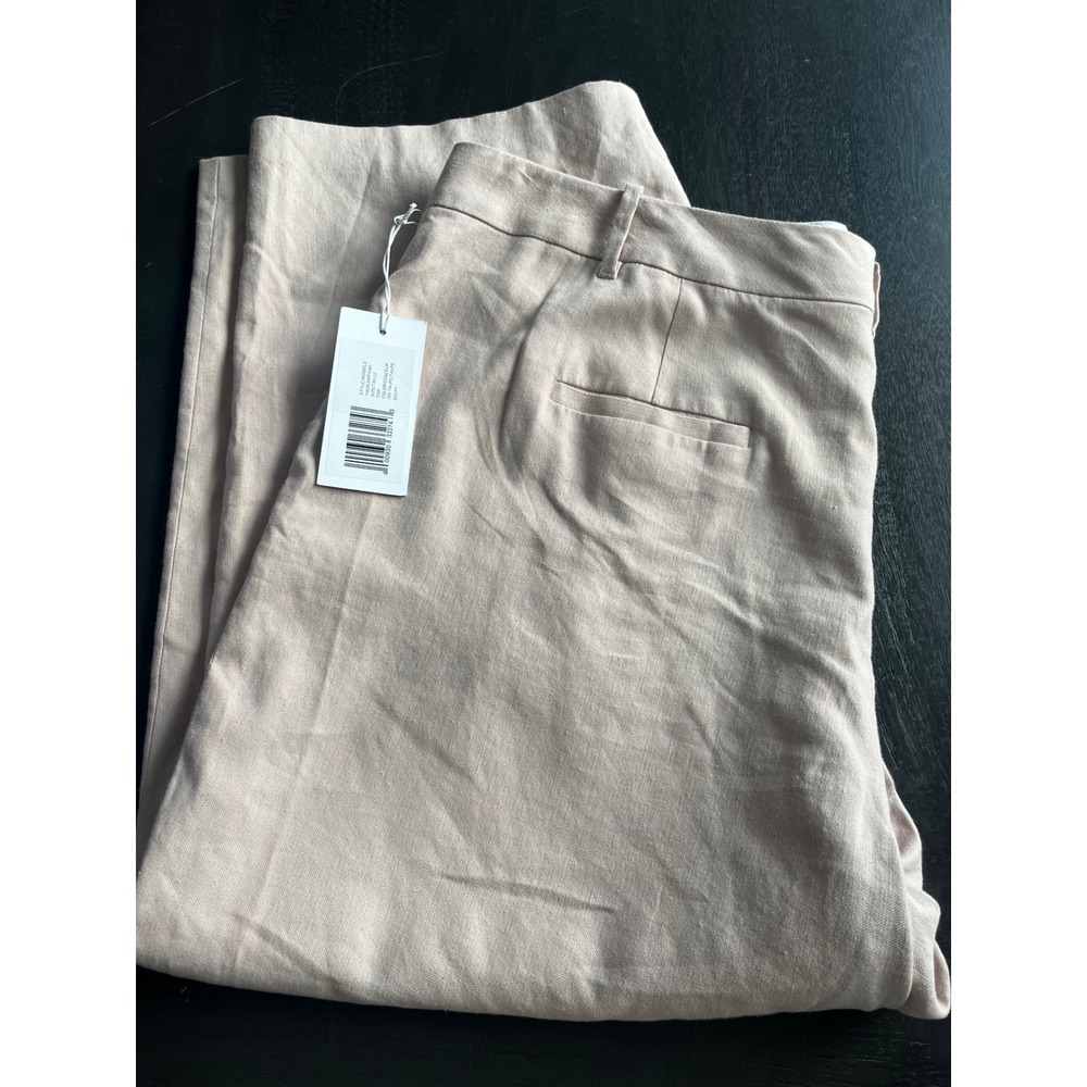 Hudson North Women Taupe Linen Blend Wide Leg Pleated Trousers 22‎ NWT Neutral